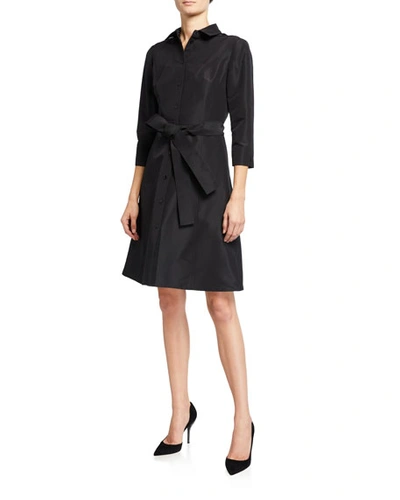 Carolina Herrera Bracelet Sleeve Silk Shirtdress In Black