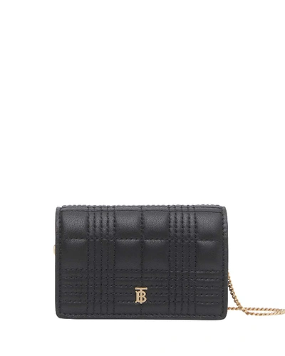 Burberry Jessie Check Quilted Smooth Leather Wallet On Chain In Black