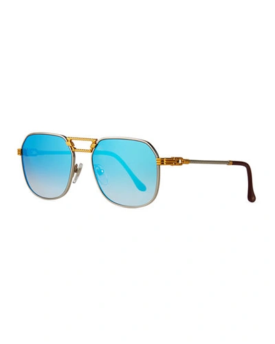 Vintage Frames Company Men's Ceo Textured Gold-plated Gradient Sunglasses In Blue
