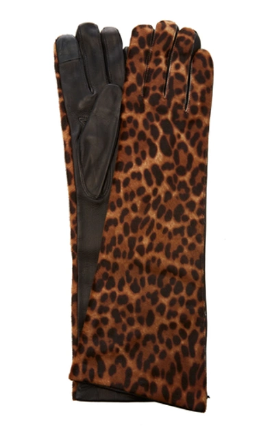 Maison Fabre Leopard-print Calf-hair Gloves In Animal