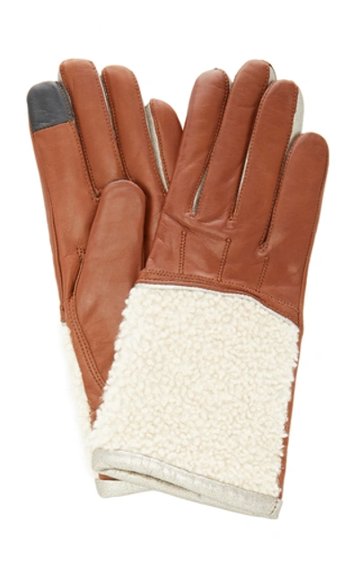 Maison Fabre Shearling Cuff Lambskin Gloves In Brown