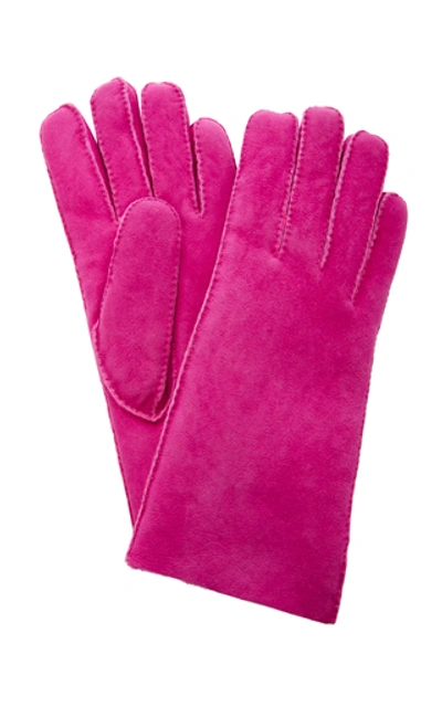 Maison Fabre Short Shearling Cuff Gloves In Pink