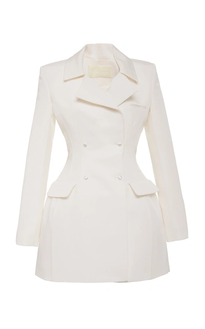 Danielle Frankel Double Breasted Silk Faille Jacket Dress In Ivory