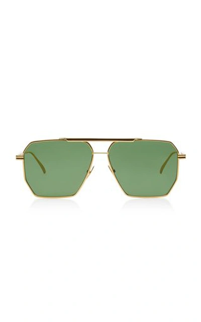 Bottega Veneta Square-frame Aviator Metal Sunglasses In Green