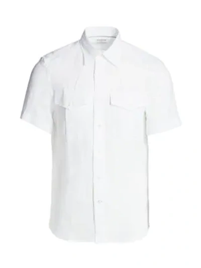 Brunello Cucinelli Men's Short-sleeve Linen Pocket Shirt In White