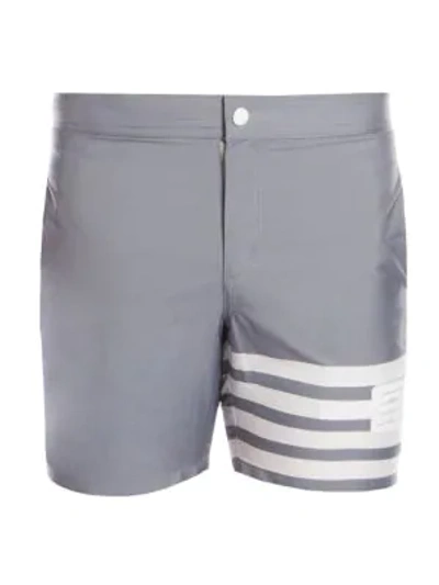 Thom Browne Snap-front Swim Shorts In Grey