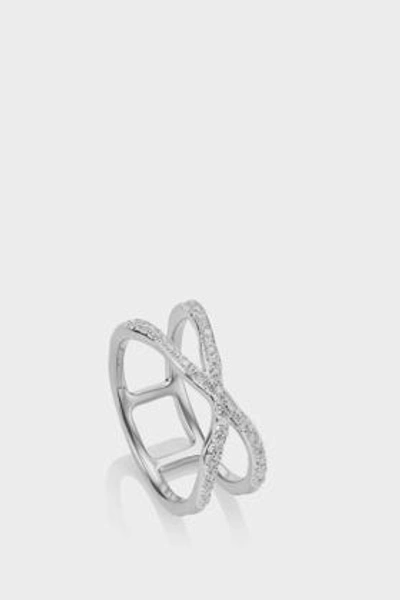 Monica Vinader Diamond And Sterling Silver Riva Wave Cross Ring In Neutral