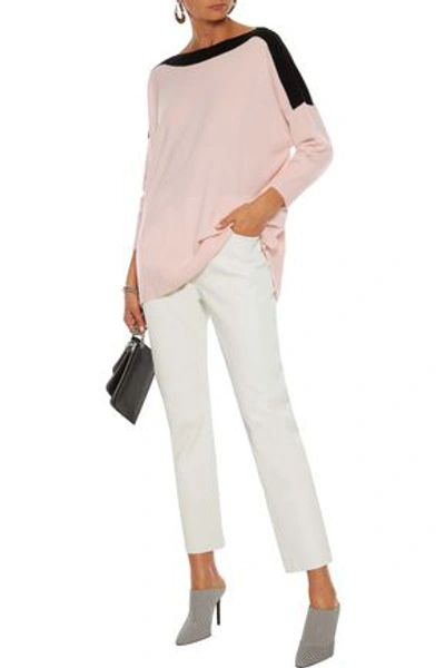 Amanda Wakeley Two-tone Cashmere And Wool-blend Jumper In Baby Pink
