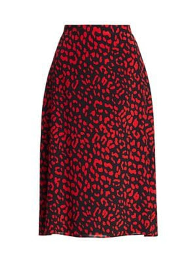 Alice And Olivia Sula Leopard-print Silk Crepe De Chine Midi Skirt In Red