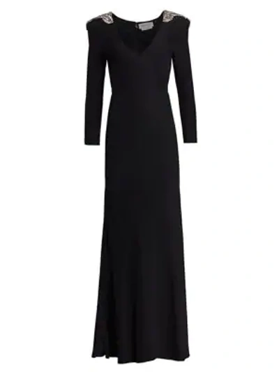 Alexander Mcqueen Embellished Long-sleeve Gown In Black
