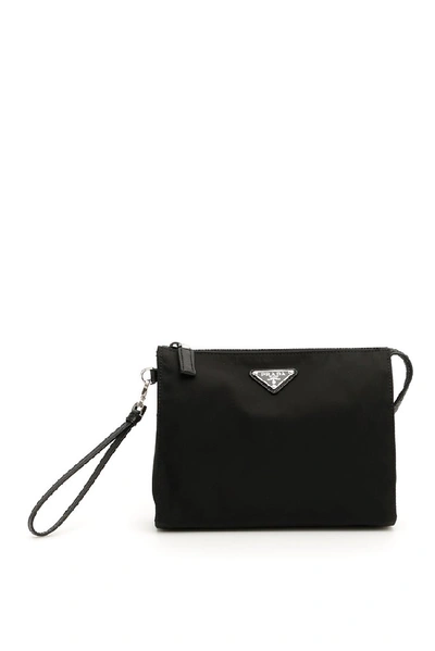 Prada Zipped Logo Wash Bag In Black