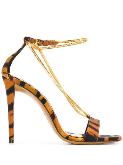 Alexandre Vauthier Tiger-print Sandals In Brown