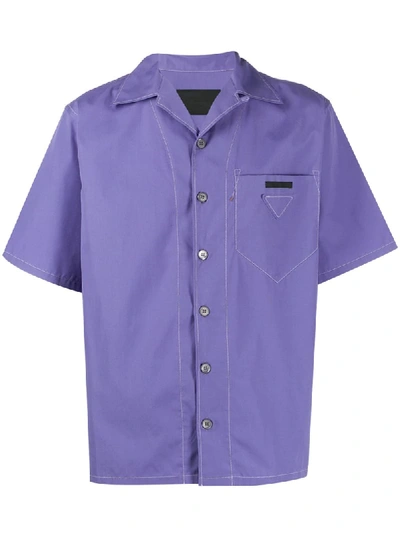 Prada Contrast Stitching Bowling Shirt In Purple
