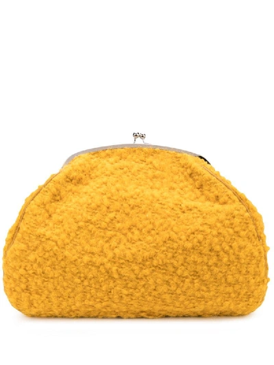Marina Moscone Long Hair Teddy Oversized Clutch In Yellow