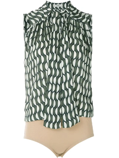 Egrey Ondas Printed Wrap Bodysuit In Green