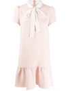 RED VALENTINO BOW DETAIL SCALLOPED SHORT DRESS