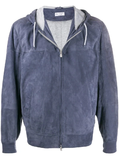 Brunello Cucinelli Hooded Zip-up Jacket In Blue