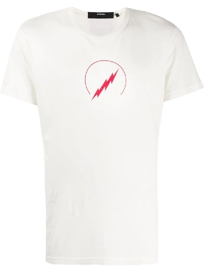 Diesel Lightning Bolt Print T-shirt In White