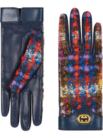 Gucci Handschuhe Mit Tweed-einsätzen In Blue