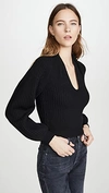 ALEXANDER WANG Ribbed Pullover with Draped Neck