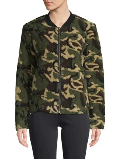 Sanctuary Camo Faux Shearling Bomber Jacket In Green Multi