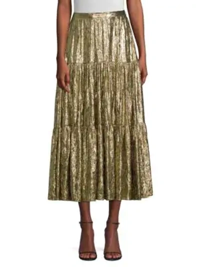 Michael Kors Crushed Silk Lamé Tiered Skirt In Gold