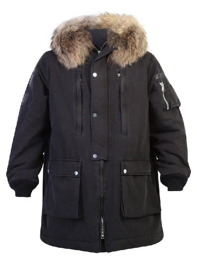 Amiri Fur Hooded Parka Coat In Black