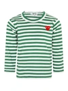 COMME DES GARÇONS PLAY WHITE AND GREEN STRIPED T-SHIRT WITH HEART,AZ-T663 P1T663 VERDE