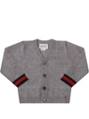 GUCCI GREY CARDIGAN WITH WEB DETAIL FOR BABY BOY,11025098