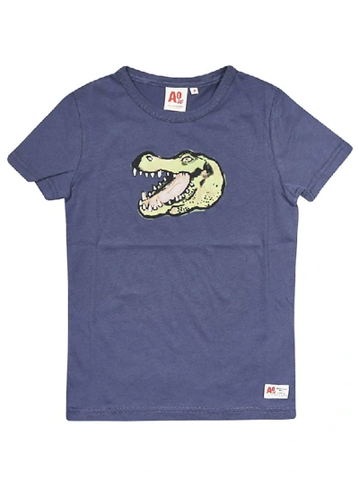 Ao76 Kids' Crocodile Print T-shirt In Blue
