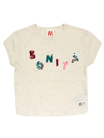 Ao76 Kids' Sequin Embroidered Short Sleeve T-shirt In Natural