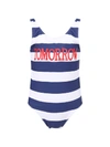 ALBERTA FERRETTI BLUE AND WHITE GIRL SWIMSUIT WITH RED TOMORROW WRITING,10958457