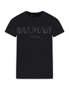 BALMAIN BLACK T-SHIRT WITH LOGO FOR GIRL,6K8511 KA050 930AG