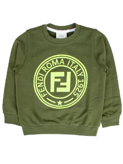 Fendi Kids' Logo Printed Cotton Sweatshirt In Green/yellow