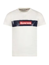 MONCLER WHITE BOY T-SHIRT WITH RED PATCH,11036444