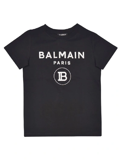 Balmain Kids' Logo棉质t恤 In Black/silver