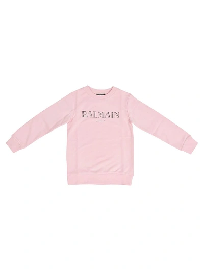 Balmain Kids' French Terry Metallic Logo Sweatshirt In Pink