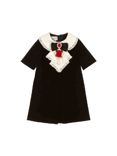 Gucci Kids' Children's Velvet Dress With Bow In Nero