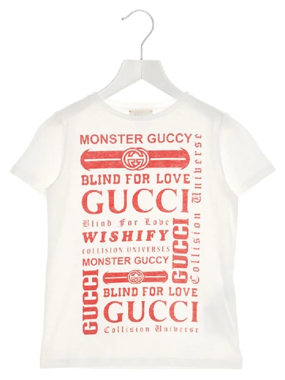 Gucci Kids' Cream-white T-shirt With Logo Prints