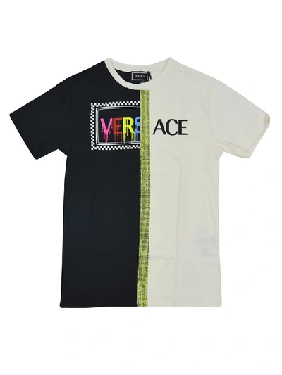Versace Kids' Embellished Logo Cotton Jersey T-shirt In White/black