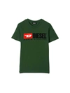 DIESEL GREEN TEEN T-SHIRT WITH FRONTAL LOGO,11136856