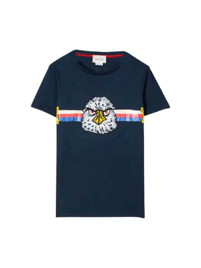 Gucci Kids' Eagle Cotton Jersey T-shirt In Blu