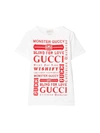Gucci Kids' Logo Print Cotton Jersey T-shirt In Bianco/rosso