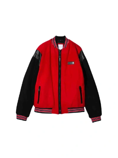Givenchy Kids' Bomber Style Jacket With Embroidery In Nero/rosso