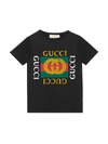 GUCCI BLACK T-SHIRT WITH MULTICOLOR FRONTAL PRESS,11152795