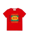 GUCCI RED T-SHIRT WITH MULTICOLOR FRONTAL PRESS,11152796