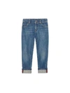 GUCCI LIGHT BLUE JEANS WITH MULTICOLOR DETAILS,11158967