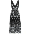 Self-portrait Tiered Crochet And Grosgrain-trimmed Sequined Tulle Midi Dress In Black