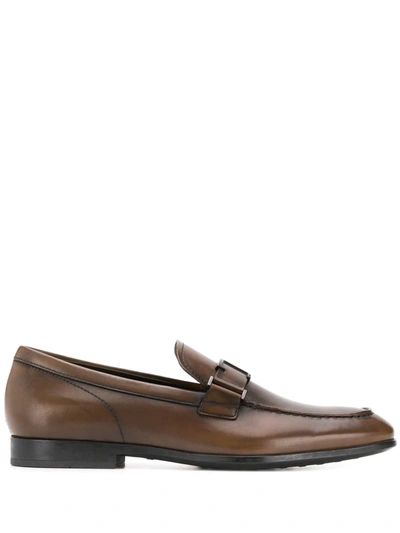 Tod's T Logo Leather Loafers In Brown
