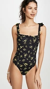 Ganni Recycled Fabric Floral One-piece Swimsuit In Multi
